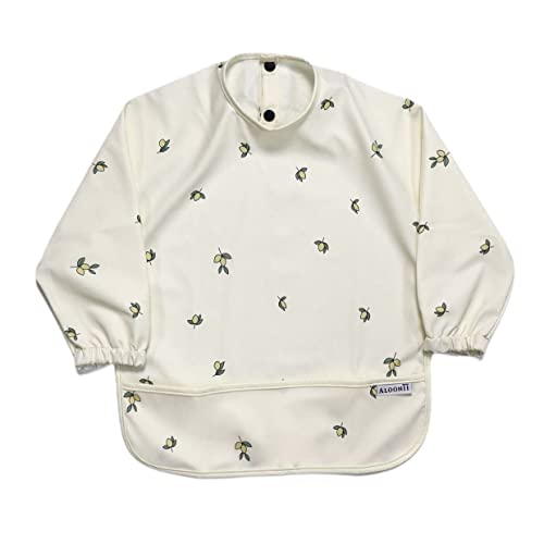 Aloonii Long Sleeve Waterproof Apron Bib for Babies and Toddlers Multi Use Bib for Weaning, Painting, Baking & Messy Play (Medium, Lemons)