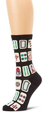 K. Bell Black Label Women's Mah Jong Black Crew Socks, 9-11