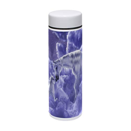 Jereee 7.5 oz Water Bottle Purple Unicorn Drink Flasks Travel Mug Sports Thermos Stainless Steel PU Leather Double Wall Vacuum Insulated Cup for Kids/Women