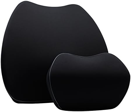 Relief Expert Car Lumbar Support Back Cushion &amp; Headrest Kit for Back Support - Premium Memory Foam, Breathable Cover and Adjustable Straps - Universal Fit Major Car Seat - R3 (Black)
