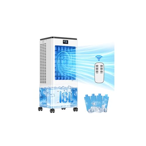 Portable Air Conditioners, 8L Evaporative Air Cooler with Remote and LED Display, 60W Energy-Efficient, 3 Speeds & 4 Modes, 12H Timer, 120°Oscillation, Portable AC Units for Rooms Bedroom Home Office