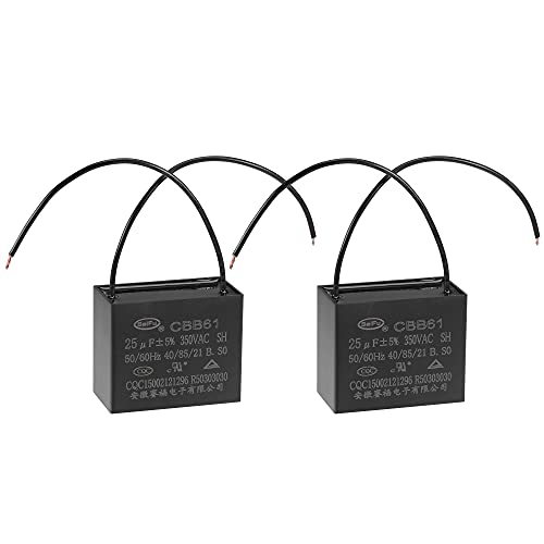 uxcell Ceiling Fan Capacitor CBB61 25uF 350V AC 2 Wires Metallized Polypropylene Film Capacitor 58x48x30mm for Electric Fan Pump Motor Generator 2Pcs: Industrial & Scientific