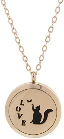 Fragrance Gift TM Surgical-grade Hypoallegenic 316l Stainless Steel Aromatherapy Essential Oil Diffuser Necklace 19.88 Inch Chain with 4 refill pads(Rose Gold-Tree) (Cat)