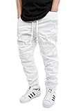 URBANJ MEN'S WHITE TWILL DROP CROTCH JOGGER PANTS (S)