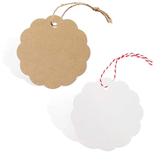 SallyFashion Kraftpapier Anhänger, 200 Stk. Geschenkanhänger Etiketten Kraftpapier Tags Karten mit Jute Schnur für Hochzeit Geschenk Weihnachten