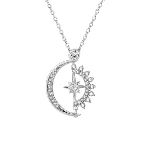 Sun Moon Star Necklace for Women Sparkling Cubic Zirconia Crescent Star Pendant Necklace Dainty Gold Silver Rose Gold Celestial Necklace Christmas Birthday Party Friendship Jewelry (Silver) at Amazon