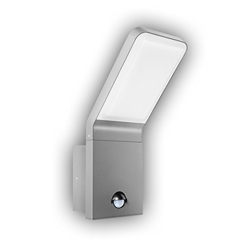 GEV Nina Outdoor LED Wall Light with Motion Sensor 90 Degree Twilight Switch Wall Lamp Aluminium 10 W Silver Grey Front Door Lighting 9.5 16.5 x 10 x 25.6 cm