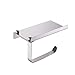 Toilet Paper Holders Wall Mount Toilet Paper Holder ,Stainless Steel Bathroom Tissue Holder with Mobile Phone Storage Shelf, for Kitchen and Bathroom 304 Stainless Steel Silver