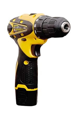 DAIVE Multi-Function Hard Plastic Cordless Drill Machine 12V Lithium-Ion 1.5Ah with 2 Batteries (Black & Yellow) & Two Speed Control - LED Light Guided - Keyless Chuck - Reverse Forward Motion Screw Driver 10mm.
