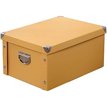 box lid decorative storage metal yellow reinforced 5cm corners stackable collapsible