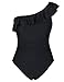 Hilor Women's One Piece Swimsuits One Shoulder Swimwear Asymmetric Ruffle Monokinis Bathing Suits