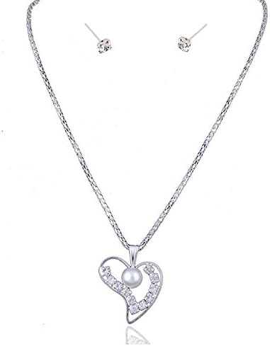 925 Sterling Silver Heart Pendant Necklace Made with Heart-Shaped Lab-Created Gemstone, 18 (White, silver-plated-base)