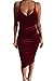 Carprinass Women's v-Neck Solid Sleeveless Midi Fitted Dress, Red, Medium