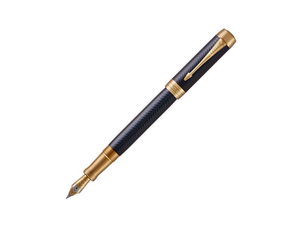 Parker Duofold Centennial Fountain Pen | Prestige Blue Chevron | Fine Solid Gold Nib | Black Ink and Convertor | Premium Gift Box — image 1