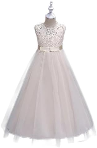 Princess Lily Girls High-Waist Long Dress Tiara Included with Lace Flower Perfect or Bridesmaid Party Princess Prom Wedding Christening 6-11 Years