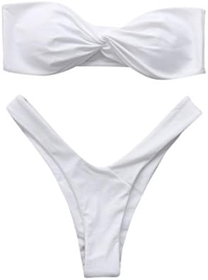 Amanod 2018 hot sale Women Swimwear Bandeau Twist Front Thong Bikini Swimsuit Strapless Bathing Suit