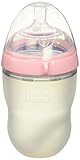Comotomo Natural Feel Bundle - 2 Items:  8 Ounce Baby Bottle Pink, Extra Pack Medium Flow Nipples