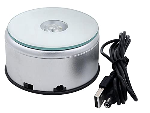 YWNYT 7 LED Display Base for Crystals Glass Art, Colorful Rotating Display Stand 360 Degree Cup Display Turner for Tumbler Collections Figurine Jewelry