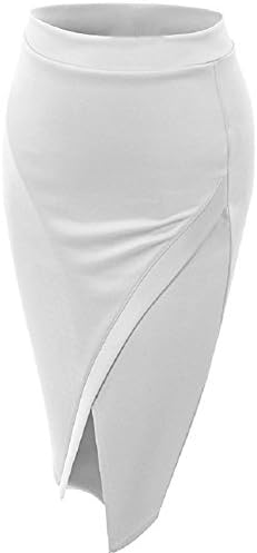 Premium Honpo Women's mini skirt Vintage High Waist Wear To Work Bodycon Front slit Mermaid Pencil Skirt sexy length plus size (XL, white)