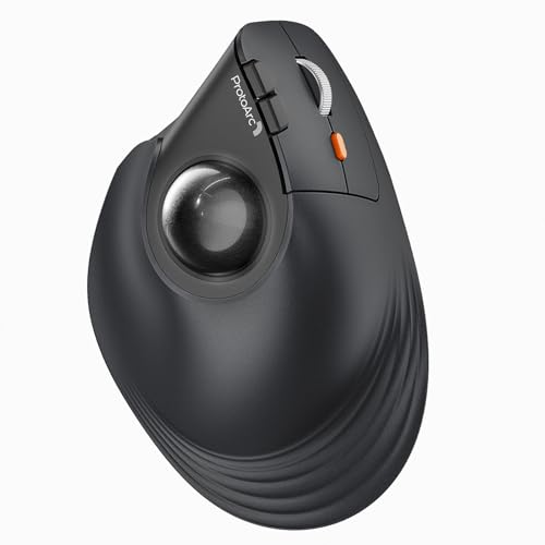 ProtoArc EM05 NL Wireless Vertical Bluetooth Trackball Mouse 62° | Ergonomic, Thumb Control, Rechargeable, 3 Devices, 62°, 5 DPI for iPad/Mac/PC/Windows - Black