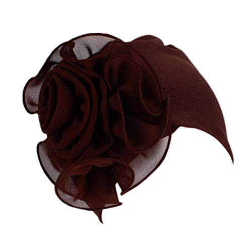 Women Ladies Retro Big Flowers Hat Turban Brim Hat Cap (Coffee) - Thumbnail 2