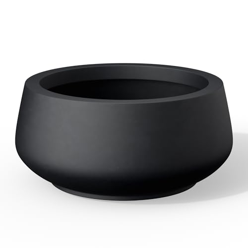 Kante 12.5" Dia Round Concrete Bonsai Planters, Outdoor Indoor Garden Plant Pot with Drainage Hole for Home, Patio, Garden, Black