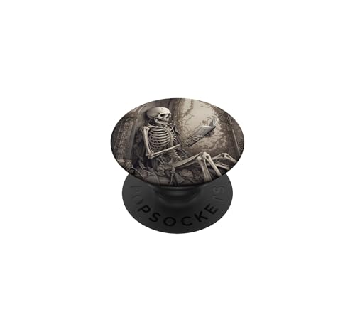 Librarian Skeleton Gothic Goth Book Reading Lover PopSockets Adhesive PopGrip