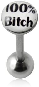 PiercingPointFlat Top White WORDS Logo with 16MM Surgical Steel Tongue Rings