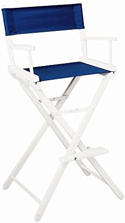 30 in. Director's Chair w Riveted Legs w White Frame &amp; Navy Blue Canvas
