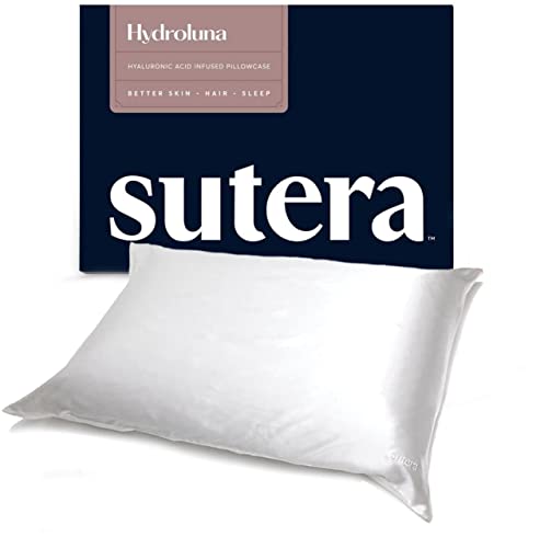 SUTERA - Hydroluna 100% Mulberry Silk Pillowcase for Hair and Skin Health, 22 Momme Premium Fiber Infused with Hyaluronic Acid, Soft Super Smooth Silk Pillow Cover, Zipper Closure (White1Pcs)