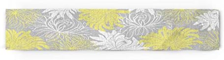 Fandim Fly Dahlia Pinnata Flower Turquoise Yellow and White Cotton Table Runner Decorative - Holiday Table Setting Decor Single Layer 13x70inch