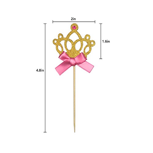 Gold Glitter Princess Crown Tiara Cake Cupcake Toppers Picks for Wedding Birthday Baby Shower Kids' Party Decorations 24 PCS