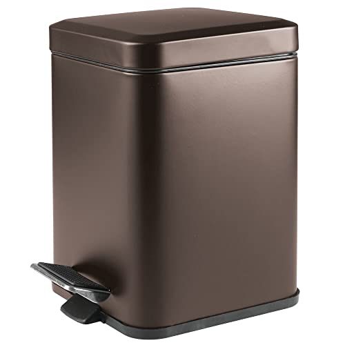 mDesign Slim Metal Square 1.5 Gallon Trash Can with Step Pedal, Easy