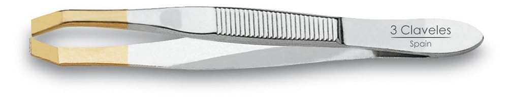 3 Claveles 12245 Tweezers Crab Tip Gold 8 cm