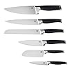 Jamie Oliver 6 Piece Acacia Knife Block - Includes Paring, Santoku, Utility, Chef's, Carving and Bread Knives with Black…