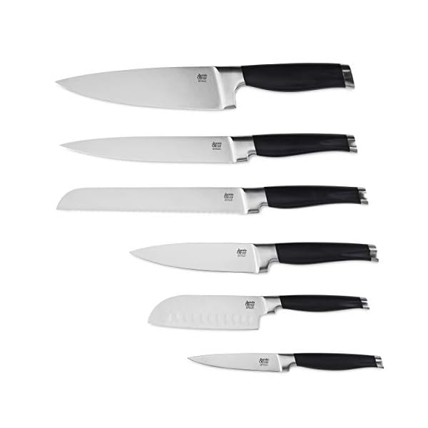 Jamie Oliver 6 Piece Acacia Knife Block - Includes Paring, Santoku, Utility, Chef's, Carving and Bread Knives with Black…