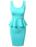 NINEXIS Women's Scoop Neck Ponte Sleeveless Tank Peplum Top Midi Pencil Skirt Dress