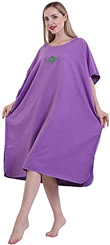 miuline Changing Towel Poncho with Hood Quick Dry Swim Drying Robe Microfibre Beach Towel for Adults Womens Men One Size Fit All (purple)