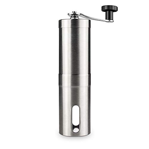 DIGITBLUE Coffee Grinder Manual Conical Burr Mill, Brushed Stainless Steel Shell Portable Handled for Home and Travelling, 7.4 inch, Silver