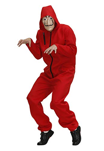 Halloween Costume Mens Red Coverall Long-Sleeve Jumpsuit with Mask Adult Cosplay Costumes L - Thumbnail 4