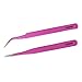 Stainless Steel Tweezers for Eyelash Extension - 2 Pcs- Straight and Curved - Light rose - by NIPOO