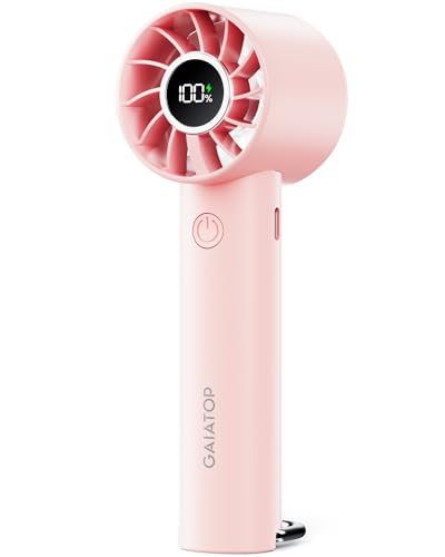 Gaiatop Portable Mini Fan, 3 Speed Handheld Fans with Power Display Flashlight, USB Rechargeable Battery, Lightweight Personal Cooling for Women Men Indoor Outdoor Travel Pink