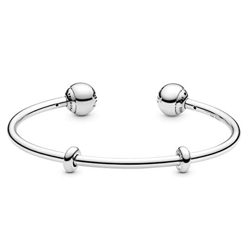 PANDORA Icons Bracciale Silver aperto con tappi in silicone e tappi terminali intercambiabili, 1