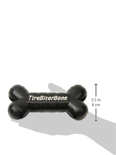 TireBiters Large Chew Toy Bone with Treat Station, Black, 7-1/4-Inch