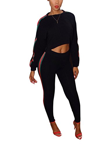 Akmipoem Women's 2 Pieces outfits Long Sleeve Hoodie and Pants Sweatsuits Tracksuits Black M