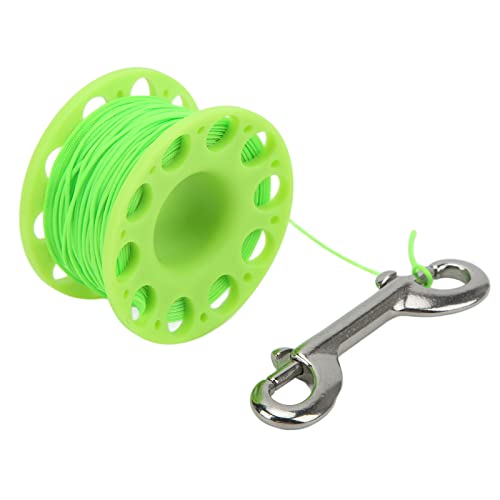 Alomejor Diving Reel High Density Plastics Diving Finger Reel with 28‑30M Nylon Rope and Stainless Steel Double Ended Snap Clip Scuba Diving Spool(Green)