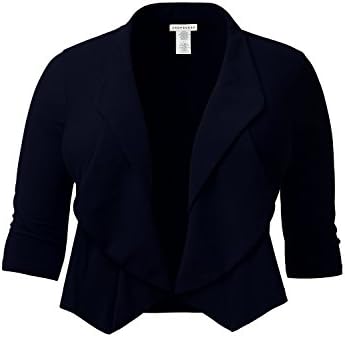 SHOPQUEEN Plus Size Casual Thin Open Front 3/4 Sleeve Stretchy Blazer Jacket Cardigan NAVY 2XL