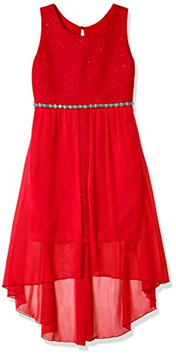 Amy Byer Girls' Big 7-16 Sleeveless High-Low Party Dress with Lace Bodice, Winter red, 7