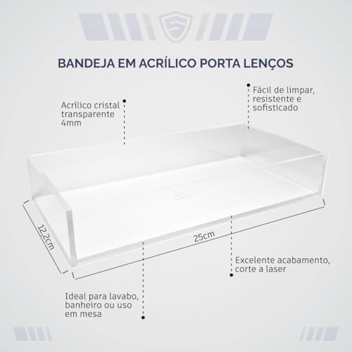 Bandeja Lavabo Acrílico Para Papel Toalha Banheiro Luxo Cristal 4mm - Organizador de Mesa e Banheiro Premium