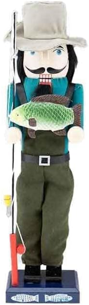 Nutcrackers - Clever Creations Fisherman 14 Inch Traditional Wooden Nutcracker, Festive Christmas Décor for Shelves and Tables